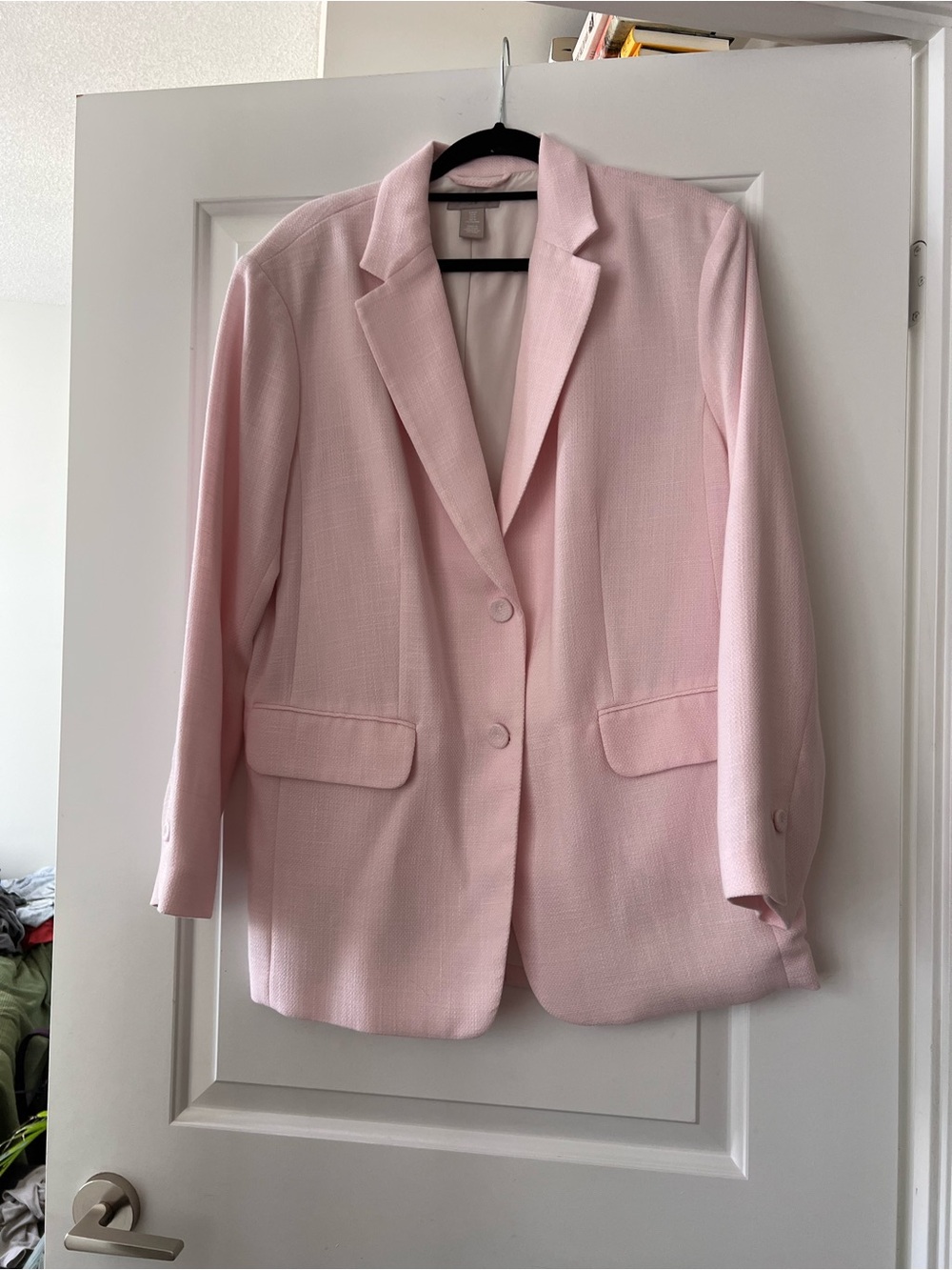 H&M Light Pink Jacket Blazer Tweed Weave - L size